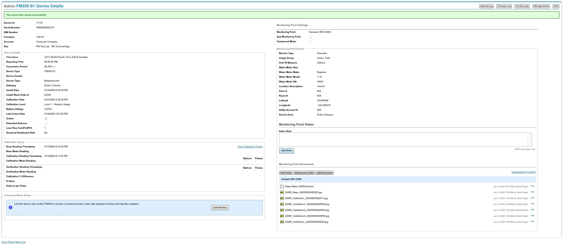 Low Flow device saved successfully with Link Device button available
