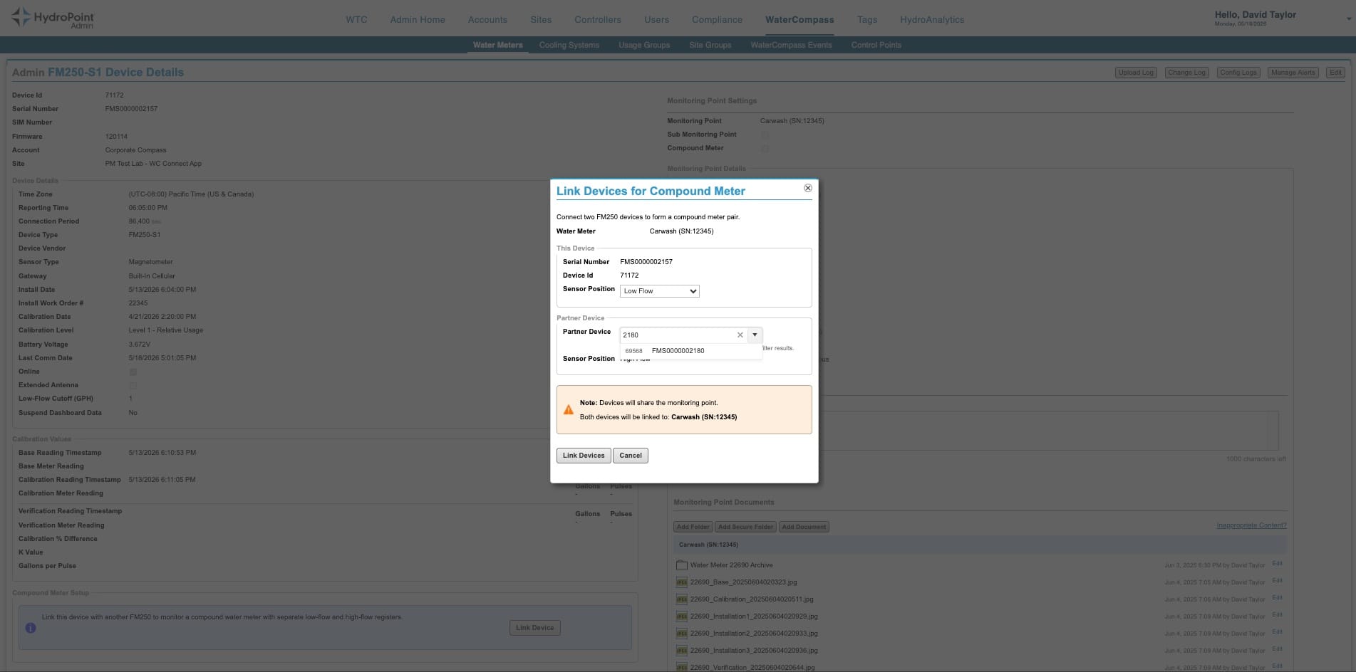 Link Devices dialog with partner device search by serial number